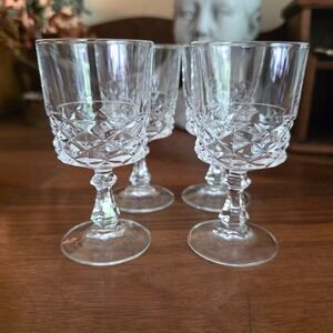Vtg Cristal d'Arques Diamond Cut Crystal Cordial Glasses Set of 4 Faceted Stem